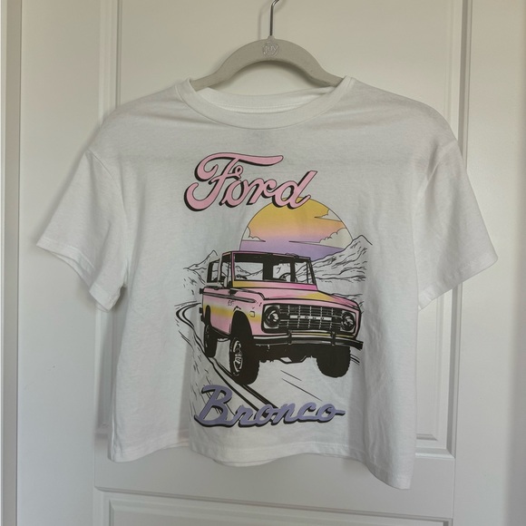 Ford Tops - Ford Bronco Cropped Ringer T-Shirt  L Cotton Blend Officially Liscensed
